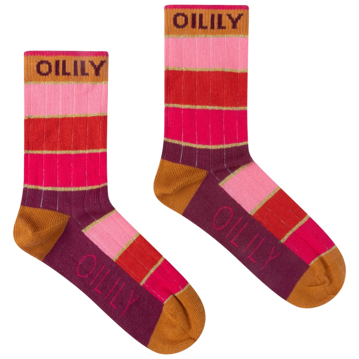 Oilily Montmartre Striped Calf Socks with multicolored stripes, soft knit and signature logo for kids.