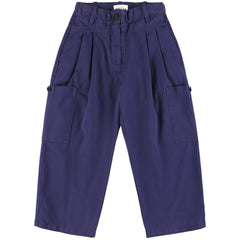 The Ynk Pants from Morley. Loose-fit navy capri pants with front pleats, side cargo pockets.