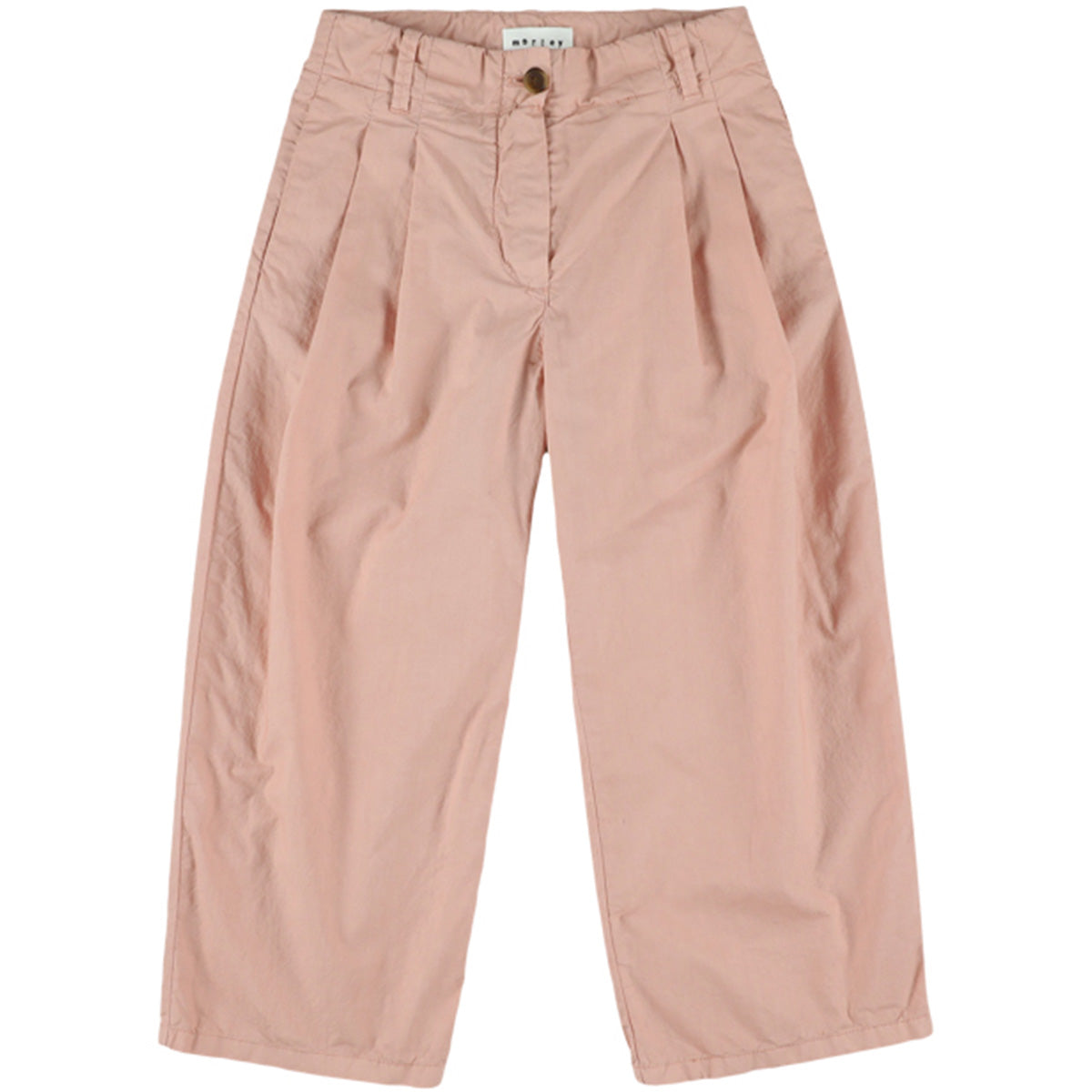 The Ynk Pants from Morley, dusty pink wide-leg pants with pleats, button closure, and side pockets.