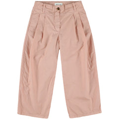 The Ynk Pants from Morley, dusty pink wide-leg pants with pleats, button closure, and side pockets.