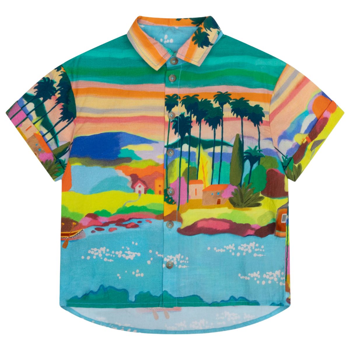 The Bikkel Shirt from Oilily. The print Hike View is a digital drawing of lovely views in lush, bright colors with water paint effect.
