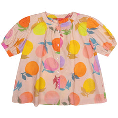 The Beso Blouse from Oilily. Colorful digitally drawn oranges form the print Fruitballs.