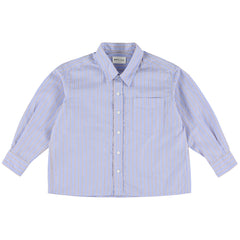 The Yver Shirt from Morley featuring a striped pattern, button-up front, chest pocket, and long sleeves.