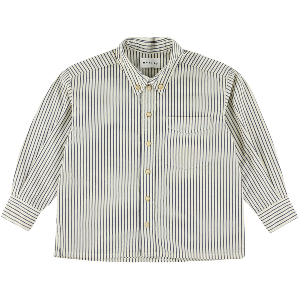 The Yver Shirt from Morley. A versatile button-down shirt with a classic pinstripe pattern.