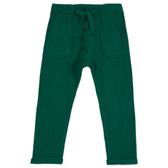 The Bean Cotton Gauze Pants from Emile et Ida. Pants in fir-green double cotton gauze. The sarouel shape