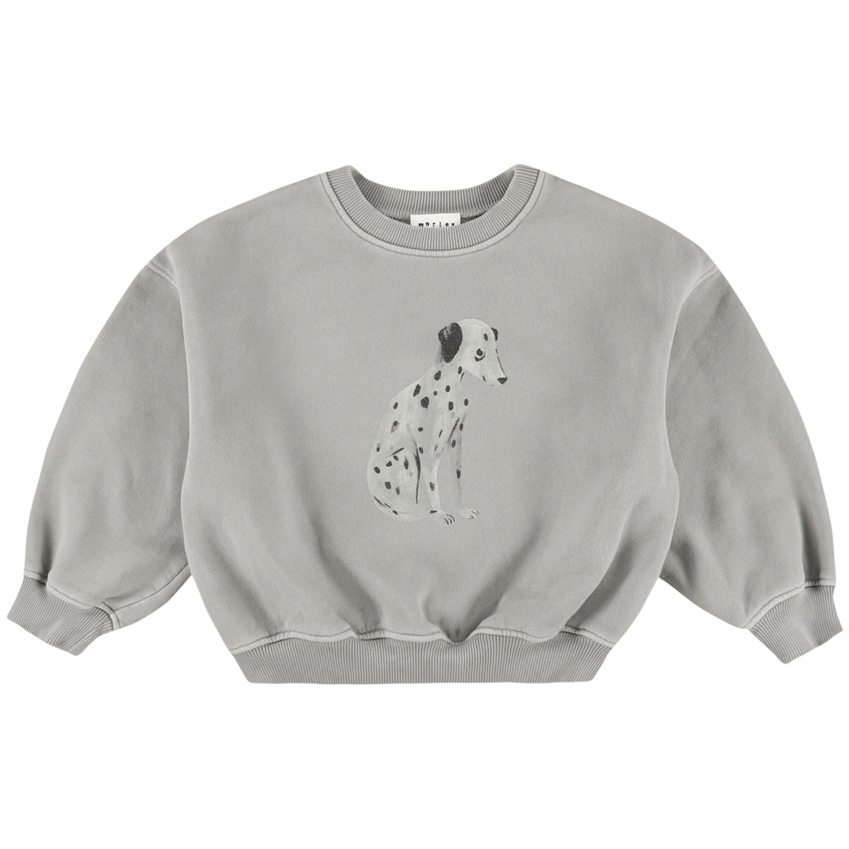 Zaragoza Dalmatier Sweater by Morley with Dalmatian dog graphic and ribbed trims.