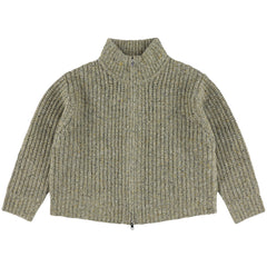 Ziela Pullover by Morley in ribbed knit with zip-up front and mock neck collar.