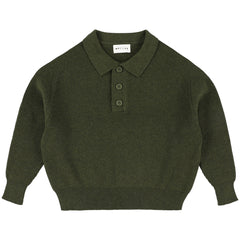 The Zietse Polo from Morley featuring a ribbed knit texture, button placket, collar, and long sleeves.