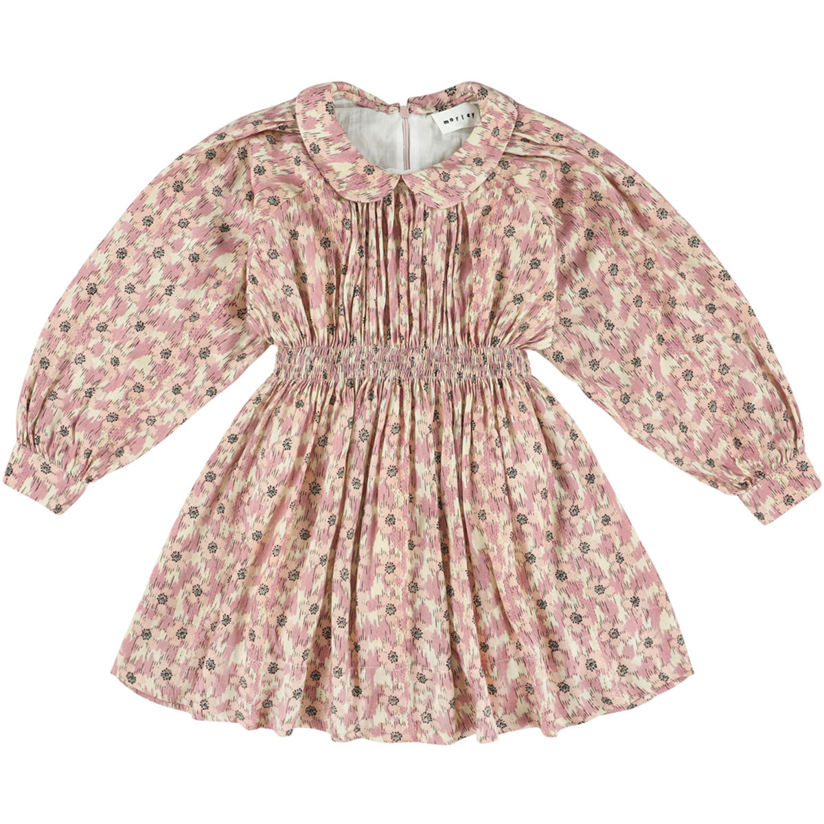 Morley Zola Dress with floral pattern, smocked waist, Peter Pan collar and long sleeves