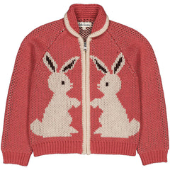 Ziply Cardigan by Hello Simone with rabbit jacquard, raglan sleeves and contrasting rib trim.