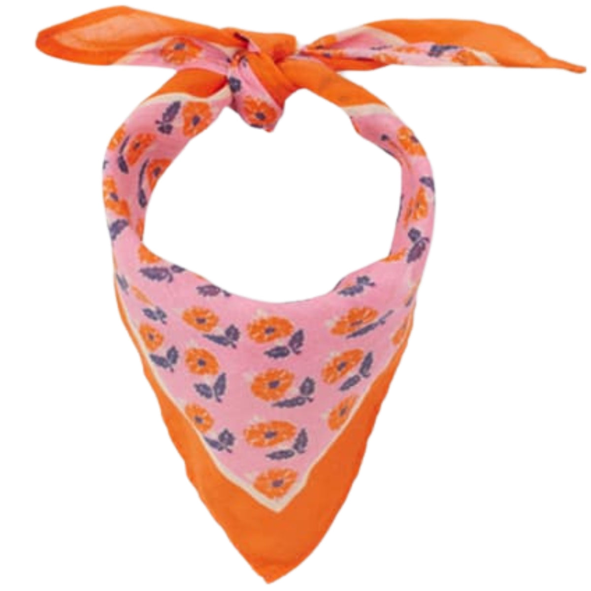 Bib Scarf by Arsene et Les Pipelettes with pink and orange floral print.