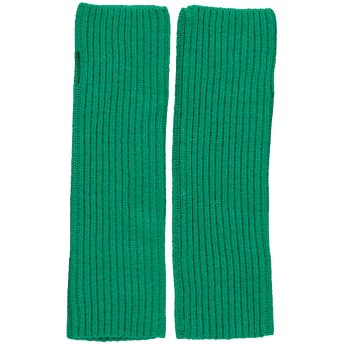 The Cate Knitted Sleeves from Maan. These are ribbed, knitted arm warmers or sleeves in a solid green color.