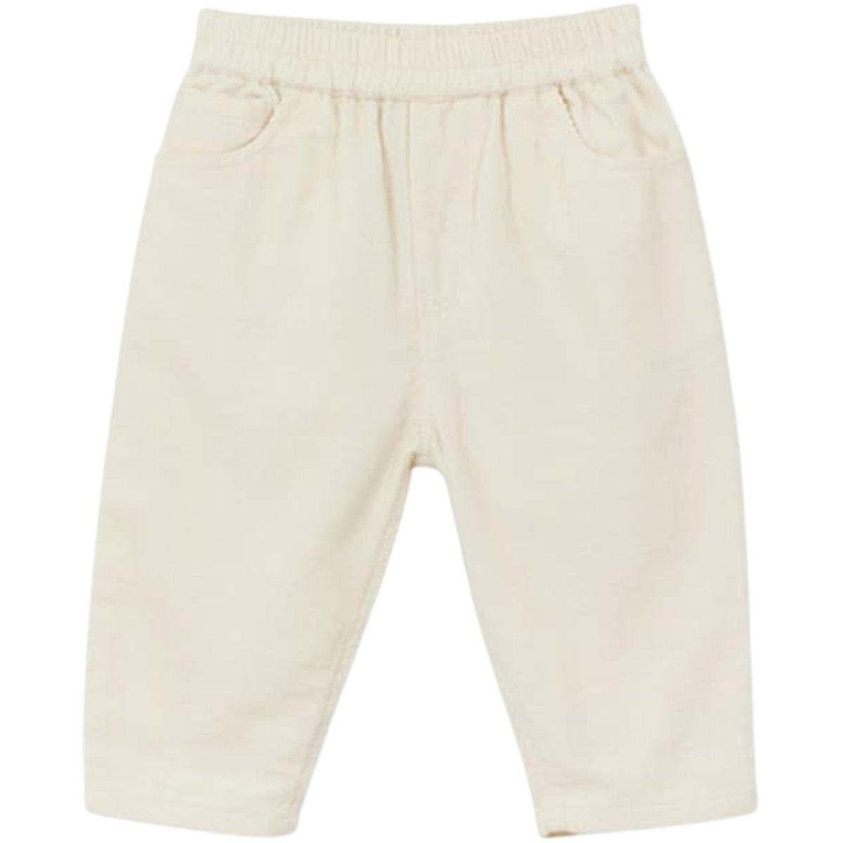The Fine Velvet Baby Pants from Arsene et Les Pipelettes in off-white fine corduroy with scoop pockets and elastic waist.