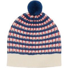 The Multi Hat from FUB featuring a graphic knit pattern, soft merino wool texture, and a decorative pompom on top.