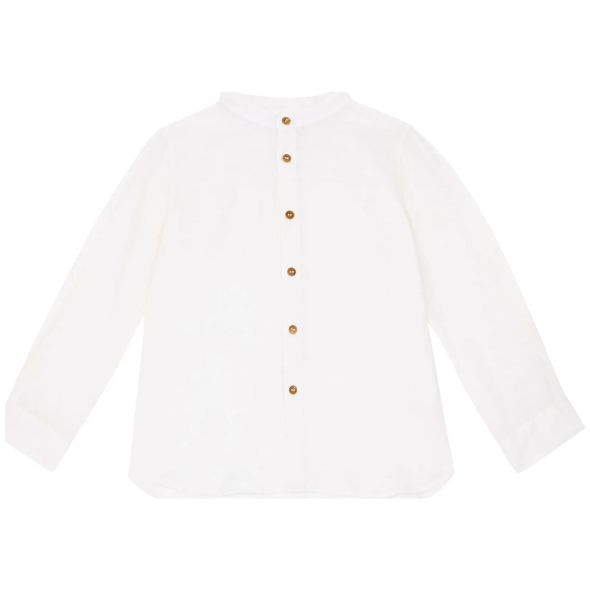 The Light Blue Woven Shirt from Zhoe &amp; Tobiah. Light blue long-sleeve shirt with brown buttons.