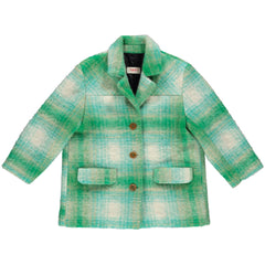 Hazel Coat from Maan. A stylish coat with a green and white plaid pattern, featuring a classic collar, front buttons
