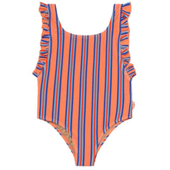 The Stripes Swimsuit from Tiny Cottons. It comes in a one-piece design with straps. Its graphic print and vibrant colors.