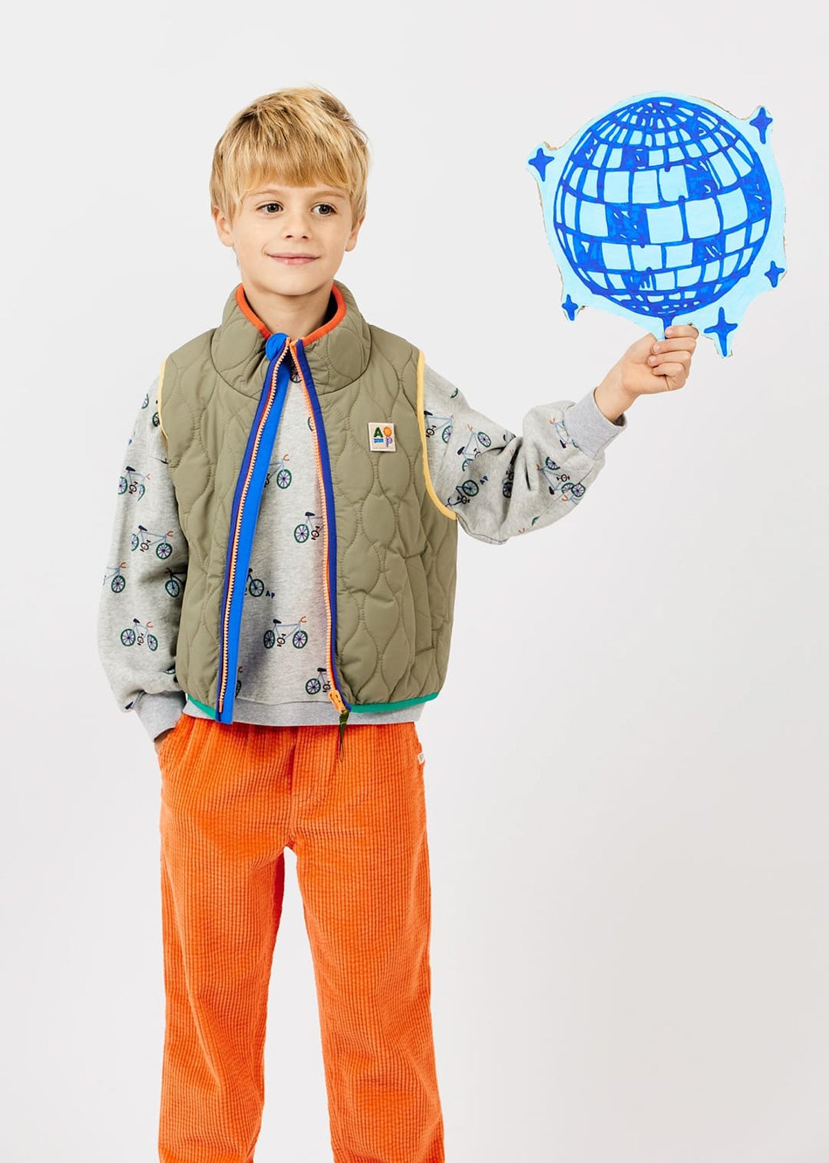 Bicycles Sweatshirt by Arsene et Les Pipelettes with bicycle print, balloon fit, ribbed trims, and AP chest badge.