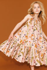 Pale Rose Floral Ruffle Dress