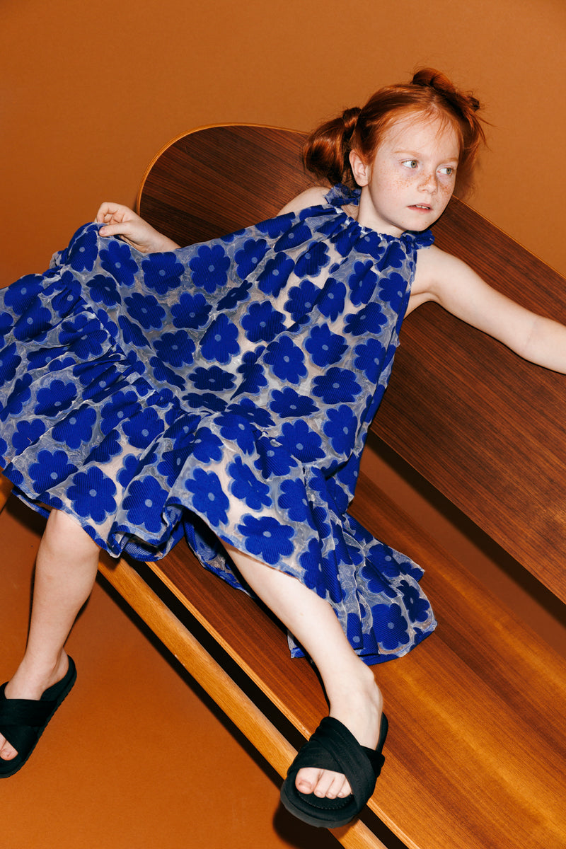 christina rohde blue floral dress CHRISTINA ROHDE BLUE FLORAL PLEATED DRESS