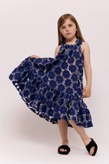 Blue Floral Ruffle Dress