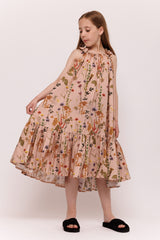 Pale Rose Floral Ruffle Dress