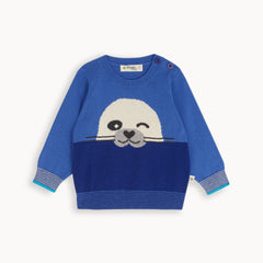 Nessie Blue Seal Intarsia Sweater