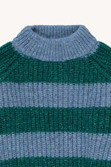 Big Stripes Mockneck Sweater Cold Grey Petrol Green